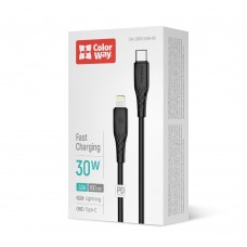 Кабель ColorWay USB Type-C - Lightning (M/M), textured PVC, 3А, 1 м, Black (CW-CBPDCL094-BK) Кабель ColorWay USB Type-C - Lightning (M/M), textured PVC, 3А, 1 м, Black (CW-CBPDCL094-BK)