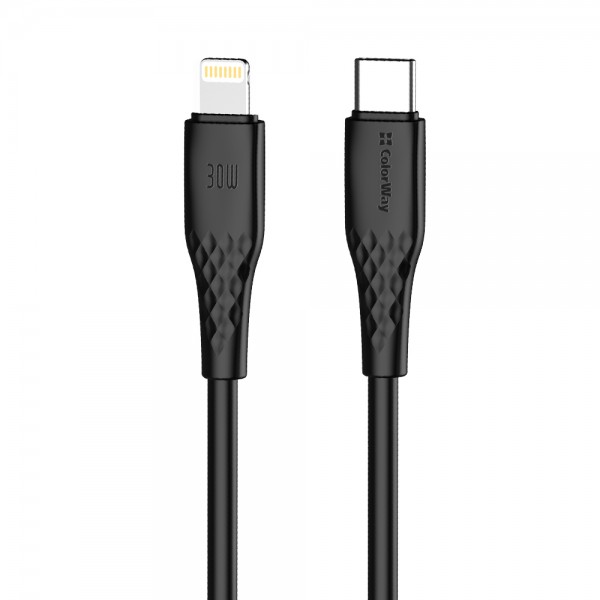 Кабель ColorWay USB Type-C - Lightning (M/M), textured PVC, 3А, 2 м, Black (CW-CBPDCL095-BK)