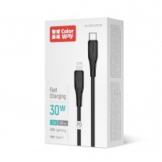 Кабель ColorWay USB Type-C - Lightning (M/M), textured PVC, 3А, 2 м, Black (CW-CBPDCL095-BK) Кабель ColorWay USB Type-C - Lightning (M/M), textured PVC, 3А, 2 м, Black (CW-CBPDCL095-BK)