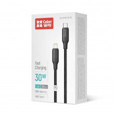 Кабель ColorWay USB Type-C - Lightning (M/M), TPE embossed, 3А, 2 м, Black (CW-CBPDCL102-BK)