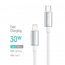 Кабель ColorWay USB Type-C - Lightning (M/M), zinc alloy braided, 3А, 1 м, White (CW-CBPDCL098-WT)