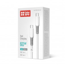 Кабель ColorWay USB Type-C - USB Type-C (M/M), liquid silicone, 3А, 1 м, White (CW-CBPDCC093-WT)