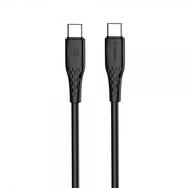 Кабель ColorWay USB Type-C - USB Type-C (M/M), textured PVC, 3А, 1 м, Black (CW-CBPDCC094-BK)