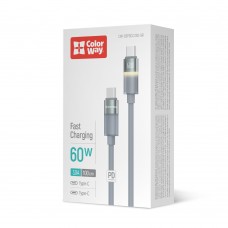 Кабель ColorWay USB Type-C - USB Type-C (M/M), warm light, 3А, 1 м, Grey (CW-CBPDCC092-GR)