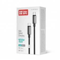 Кабель ColorWay USB Type-C - USB Type-C (M/M), zinc alloy braided, 5А, 1 м, Black (CW-CBPDCC098-BK)