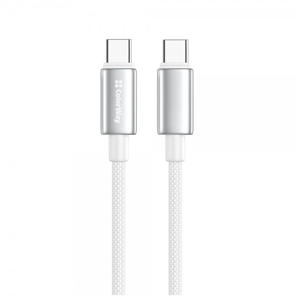 Кабель ColorWay USB Type-C - USB Type-C (M/M), zinc alloy braided, 5А, 2 м, White (CW-CBPDCC099-WT)