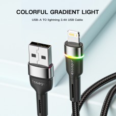 Кабель Essager Colorful LED USB - Lightning (M/M), 2.4A, 2 м Black (EXCL-XCDA01)