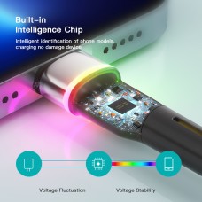 Кабель Essager Colorful LED USB - Lightning (M/M), 2.4A, 2 м Black (EXCL-XCDA01)