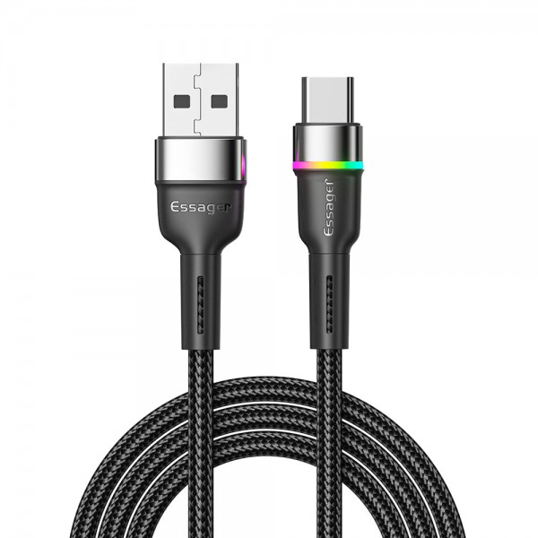 Кабель Essager Colorful LED USB - USB Type-C (M/M), 3A, 2 м Black (EXCT-XCDA01)