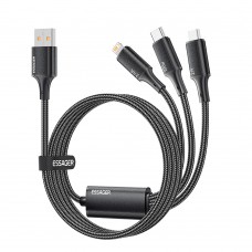 Кабель Essager Simple 3 in 1 USB - MicroUSB+USB Type-C+Lightning (M/M), 100W, 1.2 м Black (EXCMTL-JJ01-P)