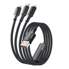 Кабель Essager Simple 3 in 1 USB - MicroUSB+USB Type-C+Lightning (M/M), 100W, 1.2 м Black (EXCMTL-JJ01-P)