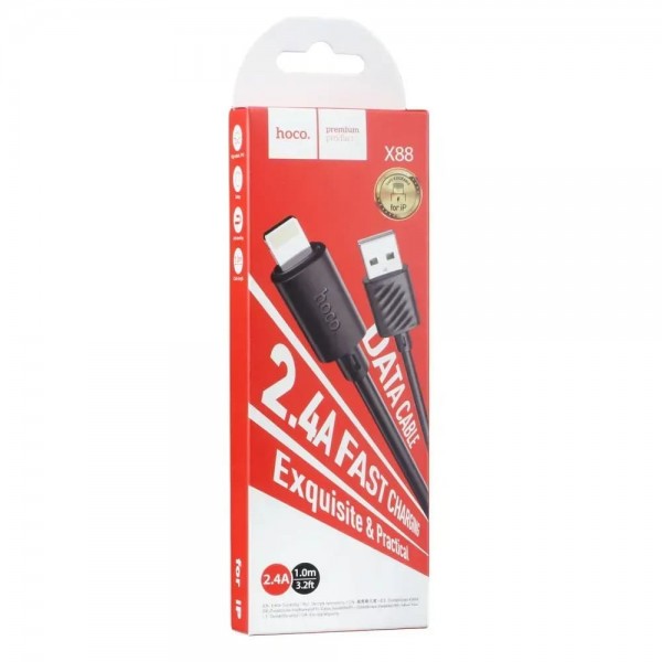 Кабель Hoco X88 Gratified USB - Lightning (M/M), 1 м, Black (6931474783301)