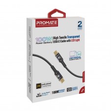 Кабель Promate Lucidline-CC120 USB Type-C - USB Type-C (M/M), 5 A, 100 W, 1.2 м, Black (lucidline-cc120.black)