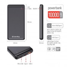 Універсальна мобільна батарея ColorWay Slim PD 10000mAh Black (CW-PB100LPG3BK-PD)