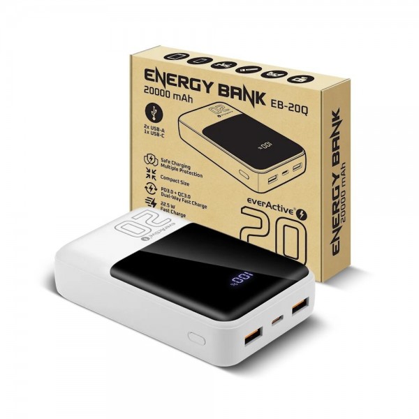 Універсальна мобільна батарея everActive EB-20Q 20000mAh White (EB-20Q)