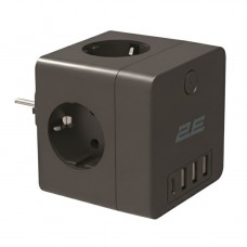 Мережевий адаптер 2E 4xТип F, 16A, 3xUSB-A, 1x USB-C, чорний (2E-AD431BK)