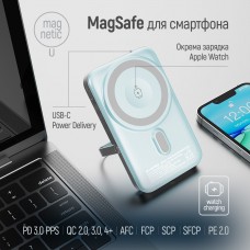 Універсальна мобільна батарея ColorWay 15W MagSafe Watch Wireless 10000mAh Aquamarine (CW-PB100LPA2MT-WPDD)