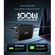 Сетевое зарядное устройство ArmorStandart Resolute Power ARP-131 PD 100W GaN 3Type-C 1USB 5A Black (ARM70024)