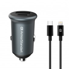Автомобильное зарядное устройство ArmorStandart 1USB 1Type-C PD 20W 2.4A QC 3.0 Grey + кабель Type-C-Lightning (ARM82460)