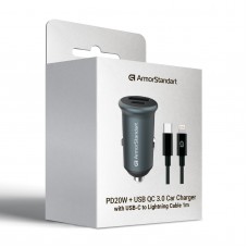 Автомобильное зарядное устройство ArmorStandart 1USB 1Type-C PD 20W 2.4A QC 3.0 Grey + кабель Type-C-Lightning (ARM82460)