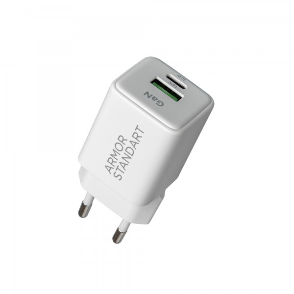 Сетевое зарядное устройство ArmorStandart AR371 30W GaN 1Type-C 1USB 3A White (ARM77549)