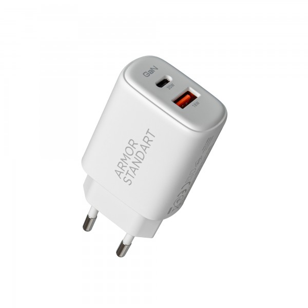 Сетевое зарядное устройство ArmorStandart Poweraze 3A 20W GaN 1Type-C 1USB White (ARM87066)