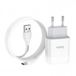 Сетевое зарядное устройство Hoco C72A Glorious 1USB 2.1А White (6931474713018) + кабель Type-C Сетевое зарядное устройство Hoco C72A Glorious 1USB 2.1А White (6931474713018) + кабель Type-C
