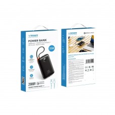 УМБ VEGER K2 Built-in Cables PD 35W 20000mAh 1USB 1Type-C 3A Black (W2068) (6977525750120)