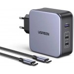 Сетевое зарядное устройство Ugreen CD289 GaN PD 140W 2Type-C 1USB 5A Gray + cable Type-C 1.5m (90549)
