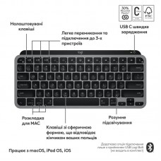 Клавиатура Wireless Logitech MX Keys Mini for Mac Minimalist Illuminated Space Gray (920-012652)