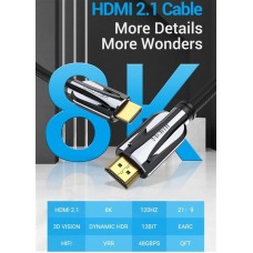 Кабель HDMI-HDMI v.2.1 Vention 8K 60Hz 4K 120Hz 48Gbps HDR 3D Vision gold-plated 1.5m Black (AALBG)