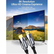 Кабель HDMI-HDMI v.2.1 Vention 8K 60Hz 4K 120Hz 48Gbps HDR 3D Vision gold-plated 1.5m Black (AALBG)