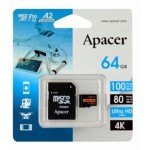 Карта памяти MicroSDXC 64GB UHS-I/U3 Class 10 Apacer (AP64GMCSX10U8-R) + SD адаптер