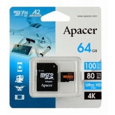 Карта памяти MicroSDXC 64GB UHS-I/U3 Class 10 Apacer (AP64GMCSX10U8-R) + SD адаптер