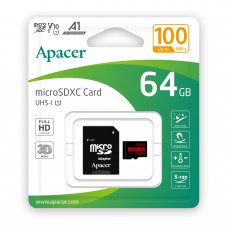 Карта памяти MicroSDHC 64GB UHS-I Class 10 Apacer + SD adapter (AP64GMCSX10UB-R)