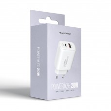 Сетевое зарядное устройство ArmorStandart Poweraze 3A 20W GaN 1Type-C 1USB White (ARM87066)