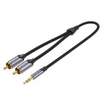 Кабель Vention 3.5мм-2RCA TPE Cotton Braided 2m gold-plated Black (BCNBH)