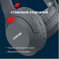 Наушники гарнитура накладные Bluetooth 5.1 Canyon BTHS-3 Dark/Grey (CNS-CBTHS3DG)