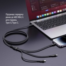 Кабель ColorWay Lightning-MicroUSB-Type-C (M/M) 3А 1.2m Black (CW-CBPDU3060-BK)