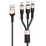 Кабель Hoco X26 XPress Charging 3in1 USB-Lightning-MicroUSB-Type-C 2A 1m Black/Gold (K18769)