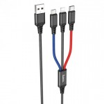 Кабель Hoco X76 Super Charging 3in1 USB-Lightning-MicroUSB-Type-C 2A 1m Black/Red/Blue (K25610)