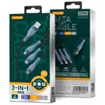 Кабель Proda PD-B74th 3в1 USB-Lightning-microUSB-Type-C 6А 1.3m Black (PD-B74th-BK)