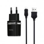 Сетевое зарядное устройство Hoco C12 Smart 2.4A 2USB Black (S23146) + cable Lightning