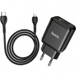 Сетевое зарядное устройство Hoco N5 1USB 1Type-C PD 20W QC3.0 3A Black (S25719) + кабель USB-Lightning