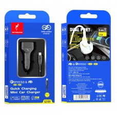 Автомобильное зарядное устройство SkyDolphin SZ19T PD 20W + QC3.0 20W Black (SDAZP-000104) + cable Type-C