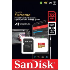 Карта памяти MicroSDHC 32GB UHS-I/U3 Class 10 SanDisk Extreme A1 R100/W60MB/s + SD-adapter (SDSQXAF-032G-GN6MA)