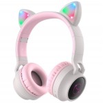 Наушники гарнитура накладные Bluetooth 5.0 Hoco W27 Cat Ear Grey/Pink (W27GP)
