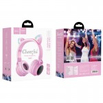 Наушники гарнитура накладные Bluetooth 5.0 Hoco W27 Cat Ear Grey/Pink (W27GP)