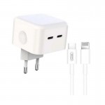 Сетевое зарядное устройство XO L102 2Type-C PD 35W 3A QC3.0 White (XO-L102i-WH) + кабель USB-Lightning