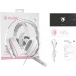 Наушники гарнитура накладные проводные Sades SA-726 Ppower White/Pink (sa726wpj)